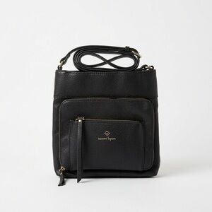 NANETTE LEPORE Black Pebble Vegan Leather Crossbody Bag Multi-Pocket Chic Travel